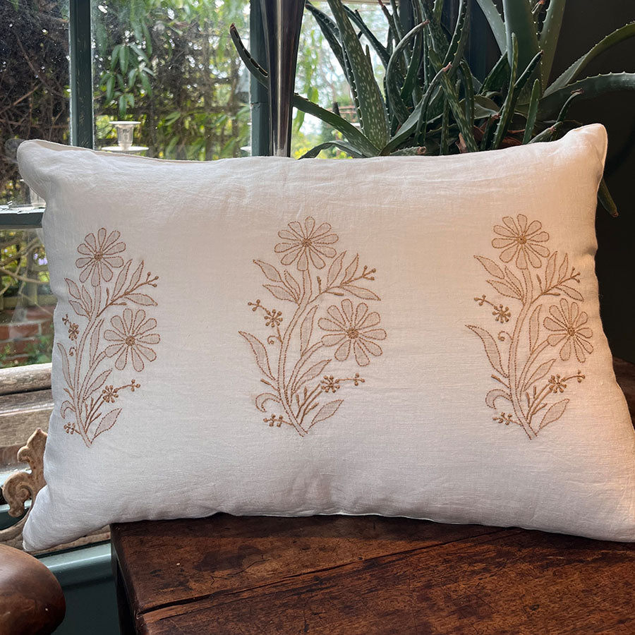 Hand embroidered Gulmohar cushion by Saaya