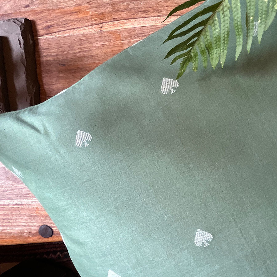 Jade Jamdani cushion cover with white spade motifs