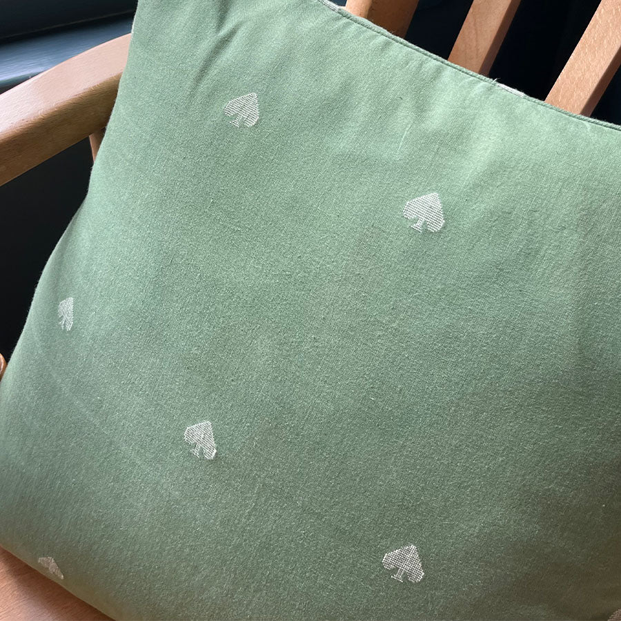 Jade Jamdani cushion cover with white spade motifs