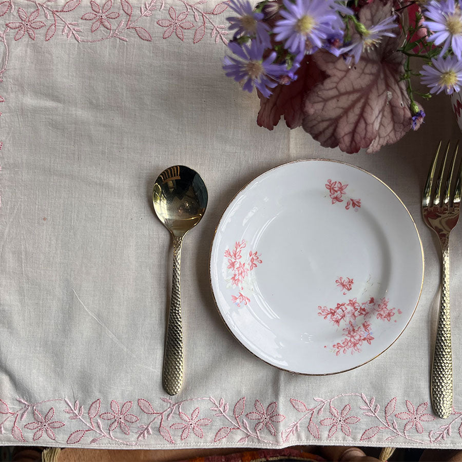 Rosette Chikankari placemats set of 6 with hand embroidery