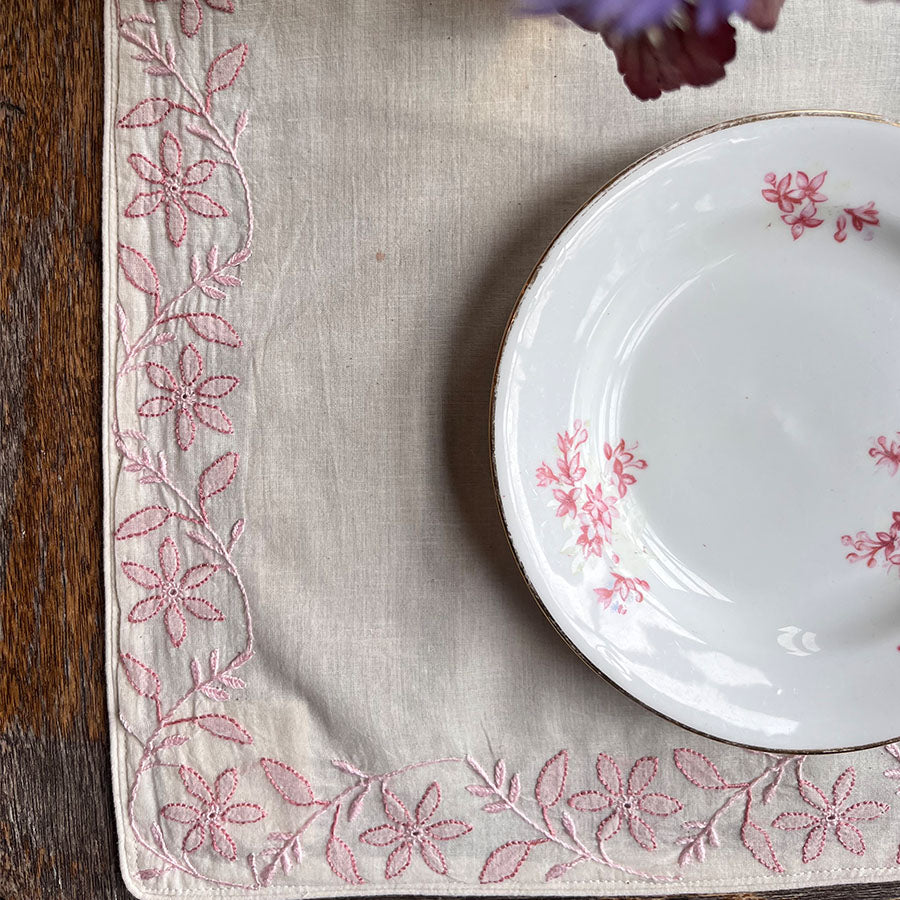 Rosette Chikankari placemats set of 6 with hand embroidery