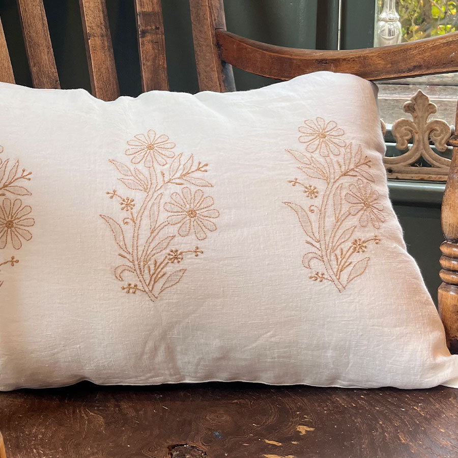 Hand embroidered Gulmohar cushion by Saaya