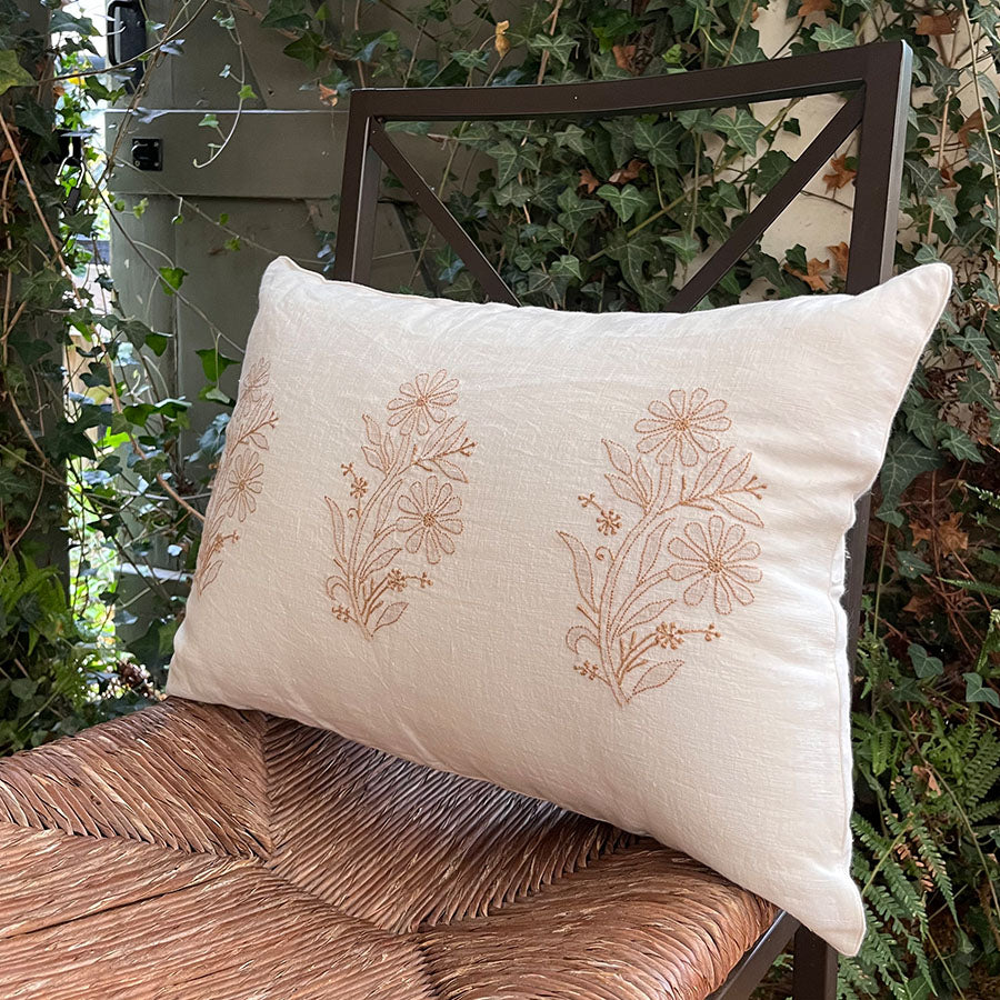 Hand embroidered Gulmohar cushion by Saaya