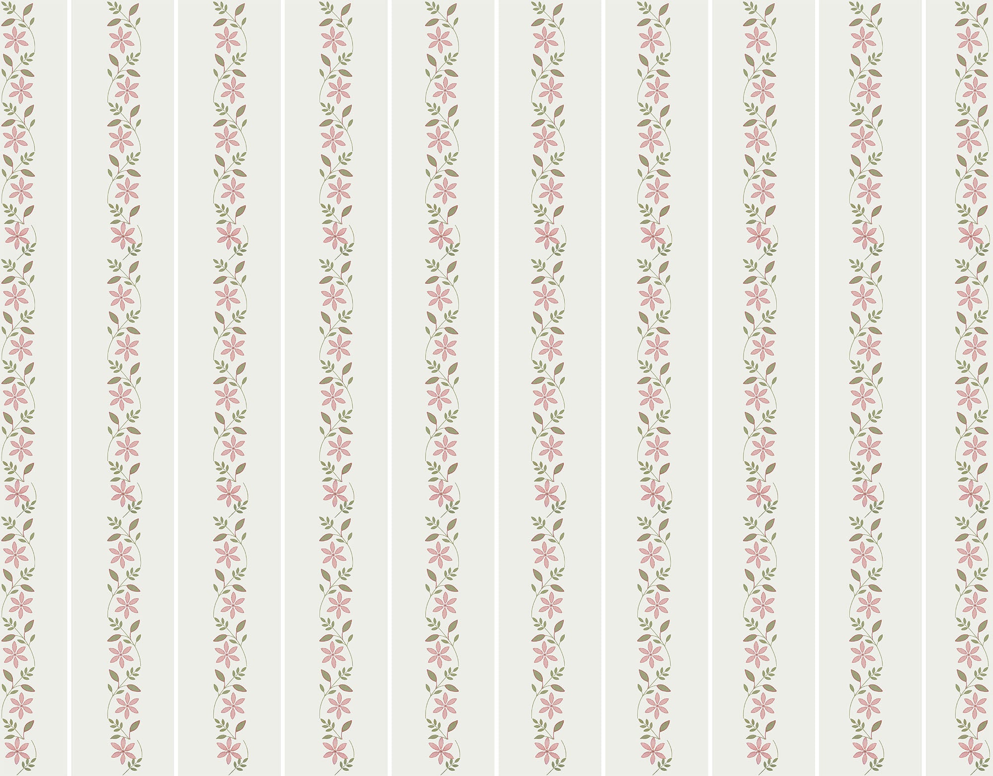 Chikankari pattern with pink flowers and green leaves on a white background